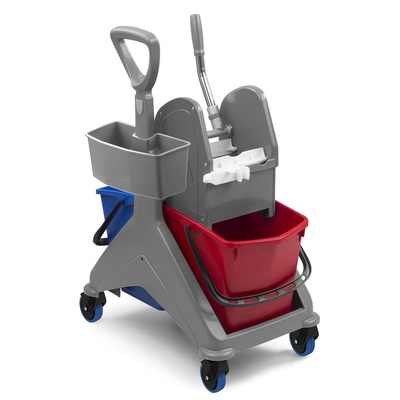 710415: Moptrolley met vertikale pers - 2 x 15 l - met materiaalbakje