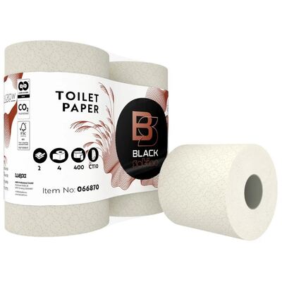 770158: Black Satino GreenGrow Traditioneel toiletpapier  - Miscanthusgras - 2 laags - 400 vel - gewafeld - NATUREL - 40 rollen (10x4) - 066870/066871