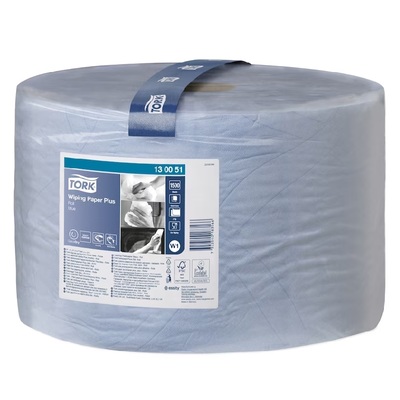 770701: Tork Premium Wiping Plus poetspapier - 2 laags - 510 m x 23,5 cm - 1 rol - BLAUW - 130051