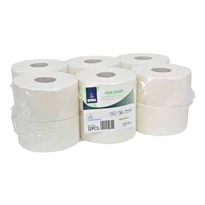 775972: Mini Jumbo toiletpapier - recycled tissue - 2 laags - 180 m - WIT - 12 rollen