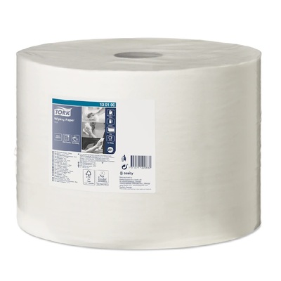 T130100: Tork Advanced Wiping poetspapier - 1 laags - 1000 m x 24,5 cm - 1 rol - WIT - 130100