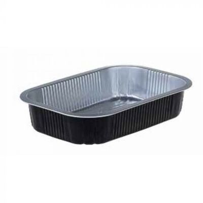 Barquette rectangulaire en aluminium 1 000 cc, noire, 220 x 150 x 43 mm, lot de 9 x 50 pièces - Contribution FOST PLUS incluse