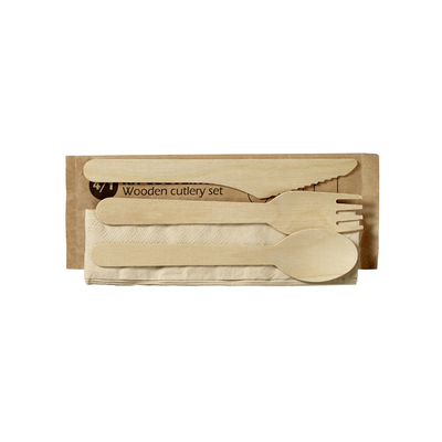 Bestekset Hout Vork + Mes + Lepel + Servet 220x80x5mm 500st