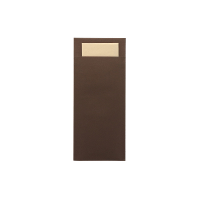 Cutlery bag choco with tissue napkin ecru 200x85mm 500pcs