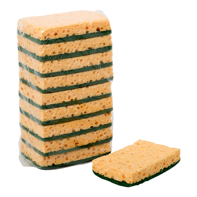 Schuurspons - 11 x 7 x 2.3 cm - GEEL/GROEN - 10 stuks
