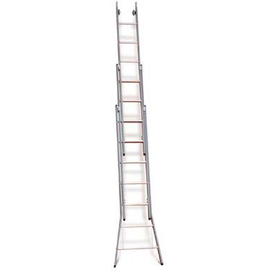 Échelle de laveurs de vitres 3 éléments avec base évasée - 3 x 10 marches - 3,85/8,75 m - 28 kg - distance de l'échelon 35 cm