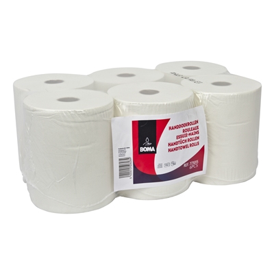 Rouleau essuie mains - tissu pur - 2 plis - 140 m x 20 cm - BLANC - 6 rouleaux