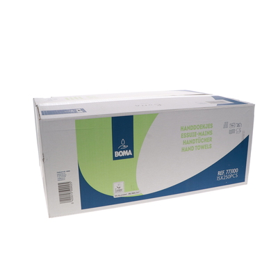 Singlefold hand towels - recycled tissue - 2 ply - 23 x 24 cm - WHITE - 3750 pieces (15x250) - also known as Zig-Zag