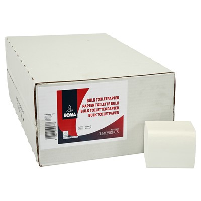 Bulk toiletpapier - zuiver tissue - 2 laags - 250 vel - WIT - 36 bundels