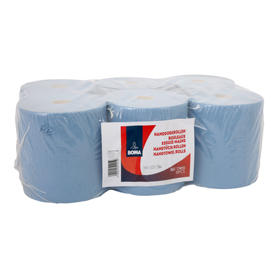 Rouleau essuie mains autocut - tissu pur - 2 plis - 150 m x 20 cm - BLEU - 6 rouleaux