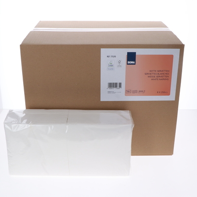 Serviettes - tissu pur - 2 plis - 33 x 33 cm - BLANC - 2000 pièces (8x250)