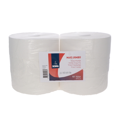 100164: Maxi Jumbo Toiletpapier - zuiver tissue - 2 laags - 350 m - WIT - 6 rollen