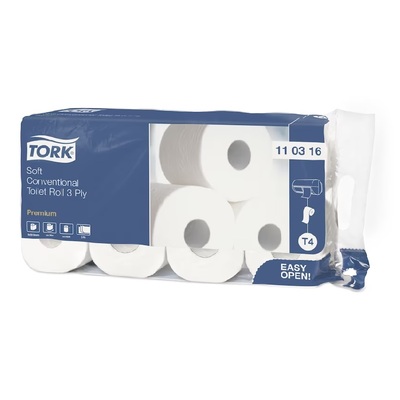779964: Tork Premium traditioneel toiletpapier - zacht - 3 laags - 29,5 m x 9,4 cm - 250 vel - 9 x 8 rollen