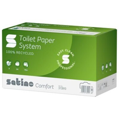 213070: Satino Systeem toiletpapier met doppen - recycled tissue - 3 laags - 70 m / 507 vel - WIT - 24 rollen