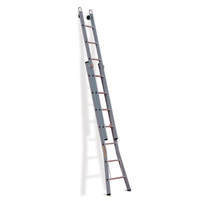 660214: Ruitenwasladder 2-delig met uitgebogen bomen - 2 x 14 treden - 5,25/9,10 m - 27,5 kg - 35 cm optrede