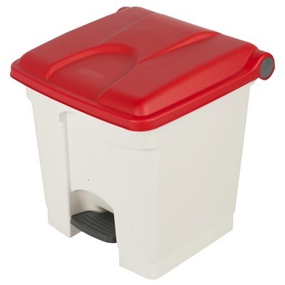 755425: Bomabin Select Pedal Classic - 30 l - WIT - deksel ROOD