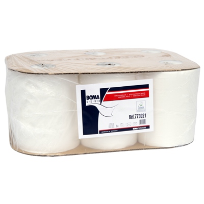 773021: Handdoekrol - zuiver tissue - 2 laags - 130 m x 21 cm - WIT - 6 rollen