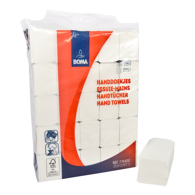 774400: Multifold handdoekjes - zuiver tissue - 2 laags - 32 x 20.3 cm - WIT - 3000 stuks (25x120)