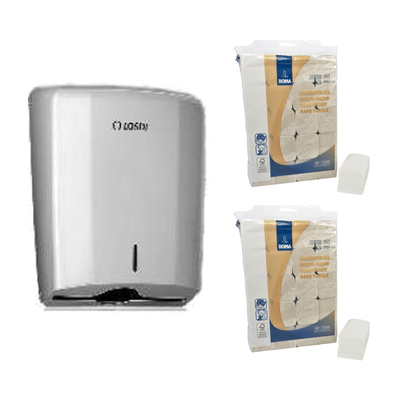 773200: Hygiënepakket 5: Handdoekdispenser Malaga + 2 x singlefold handdoekjes 4000 stuks