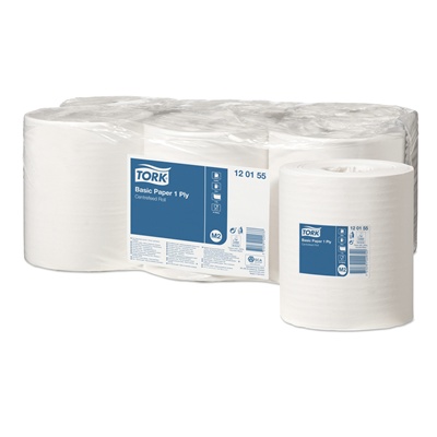 T120155: Tork Universal Centerfeed poetspapier - 1 laags - 300 m x 20 cm - 6 rollen - WIT - 120155
