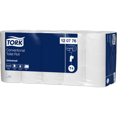 779964: Tork Universal traditioneel toiletpapier - 2 laags - 48 m x 9,4 cm - 400 vel - 30 rollen - WIT - 120